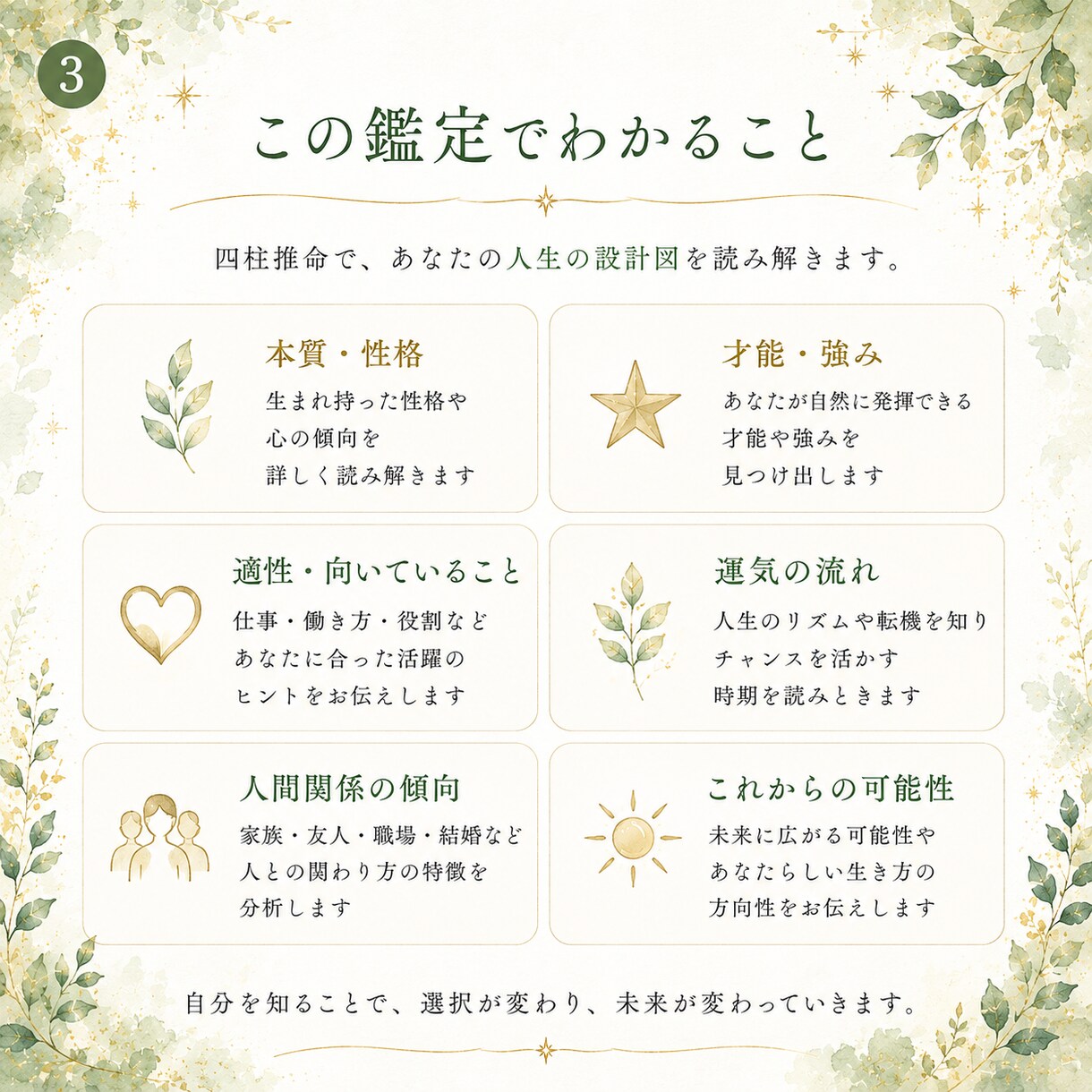 四柱推命で本質・性格・才能を詳しく鑑定します 生まれ持った個性・強み・魅力や眠っている可能性を読み解きます イメージ3