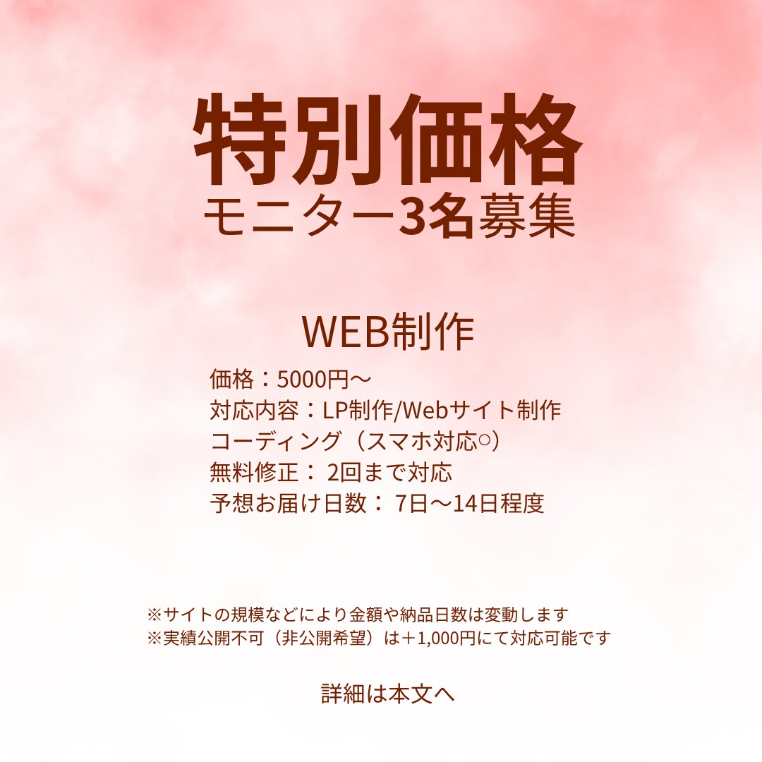 モニター募集！想いをカタチにするWeb制作します 言葉にできなくても大丈夫！一緒に考えて素敵なLPにします イメージ3