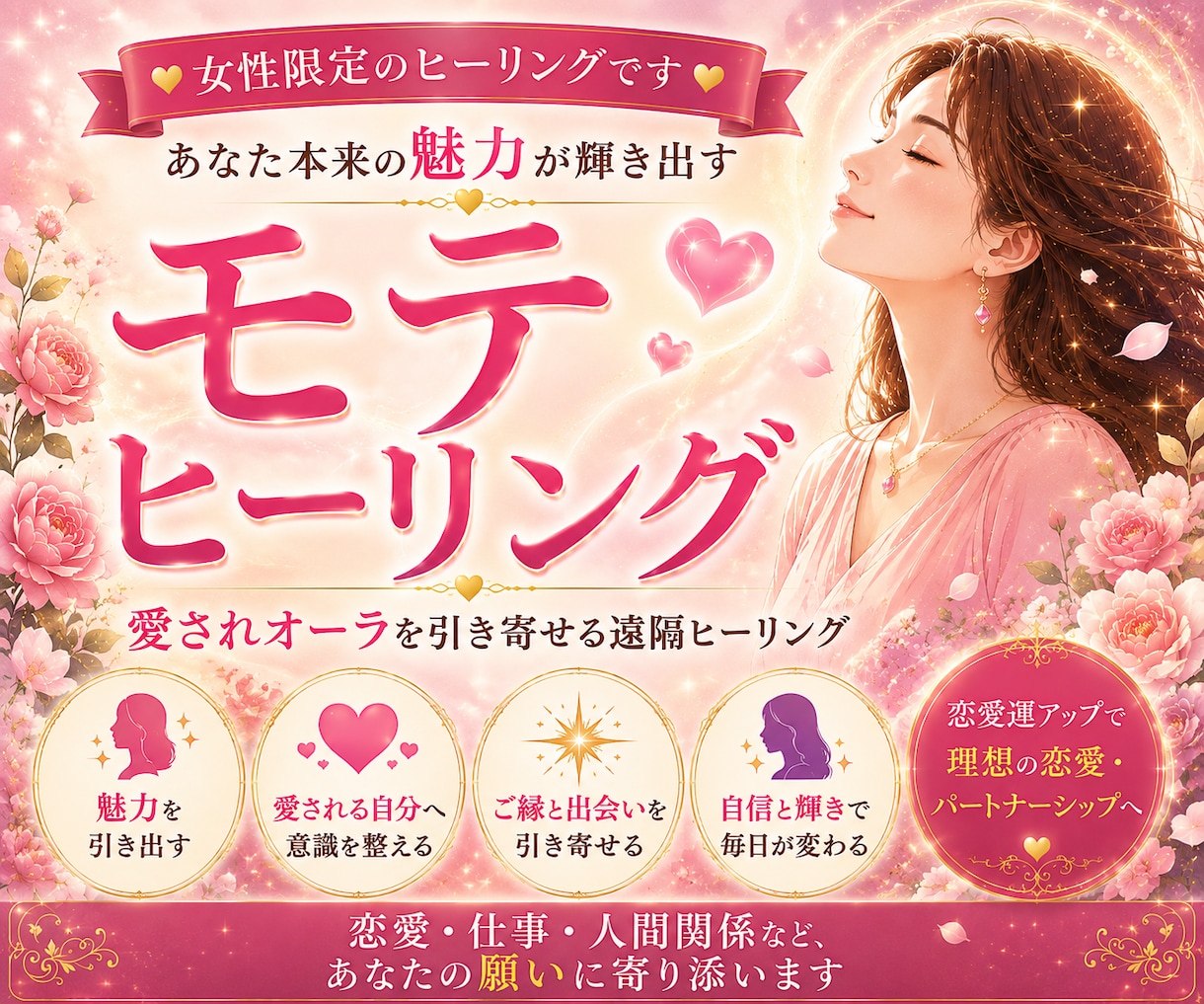 女性の魅力を高めるモテヒーリングでモテさせます 自分らしい魅力に気づくきっかけと自信をサポートします イメージ1