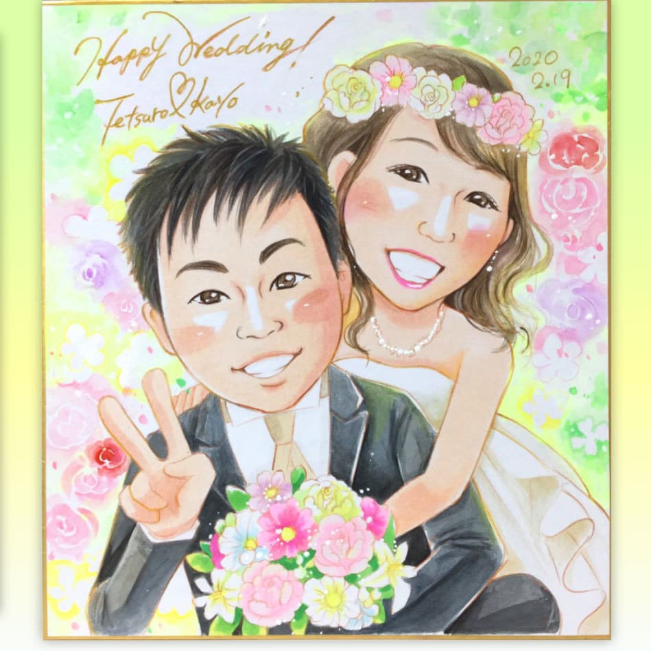ラメ入り!ウェルカムボード/カップル似顔絵作成ます 1点、1点、心を込めて似顔絵を描かせていただきます イメージ8