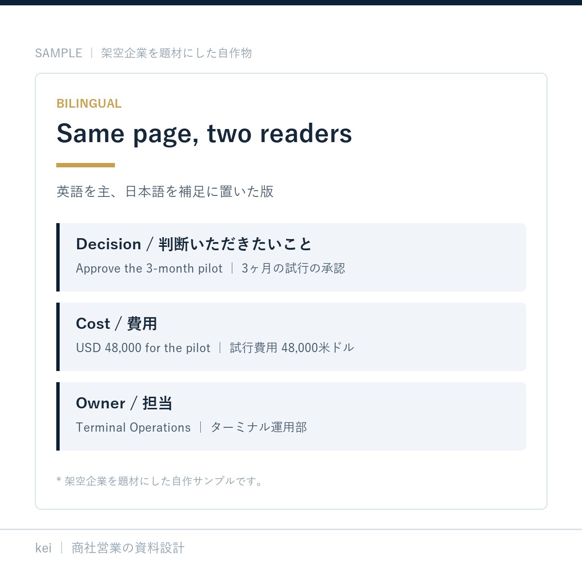海外向けの英文・和英併記の営業資料を作ります 英語で商談してきた商社営業が、海外の相手に通る構成で イメージ8