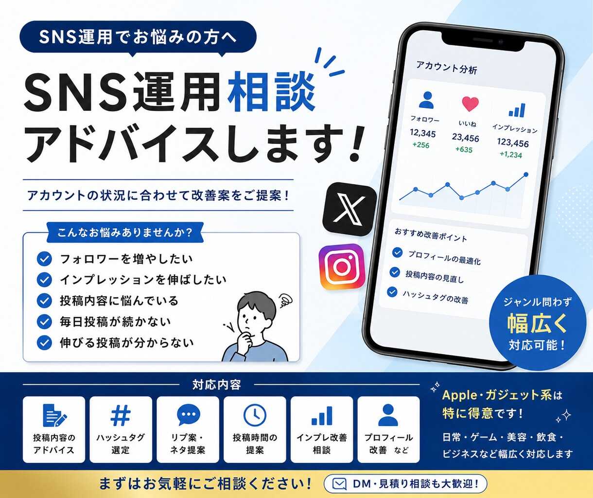 SNS運用相談・アドバイスします インプレ改善や運用相談対応します！ イメージ1