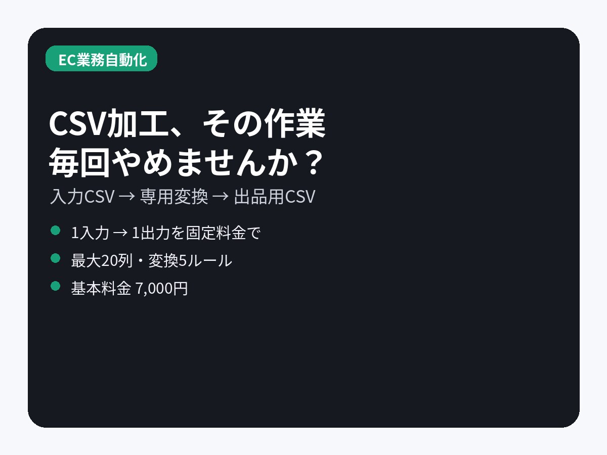 EC用CSVの面倒な変換を自動化します 列整理・文字変換など毎回のCSV加工を時短 イメージ3