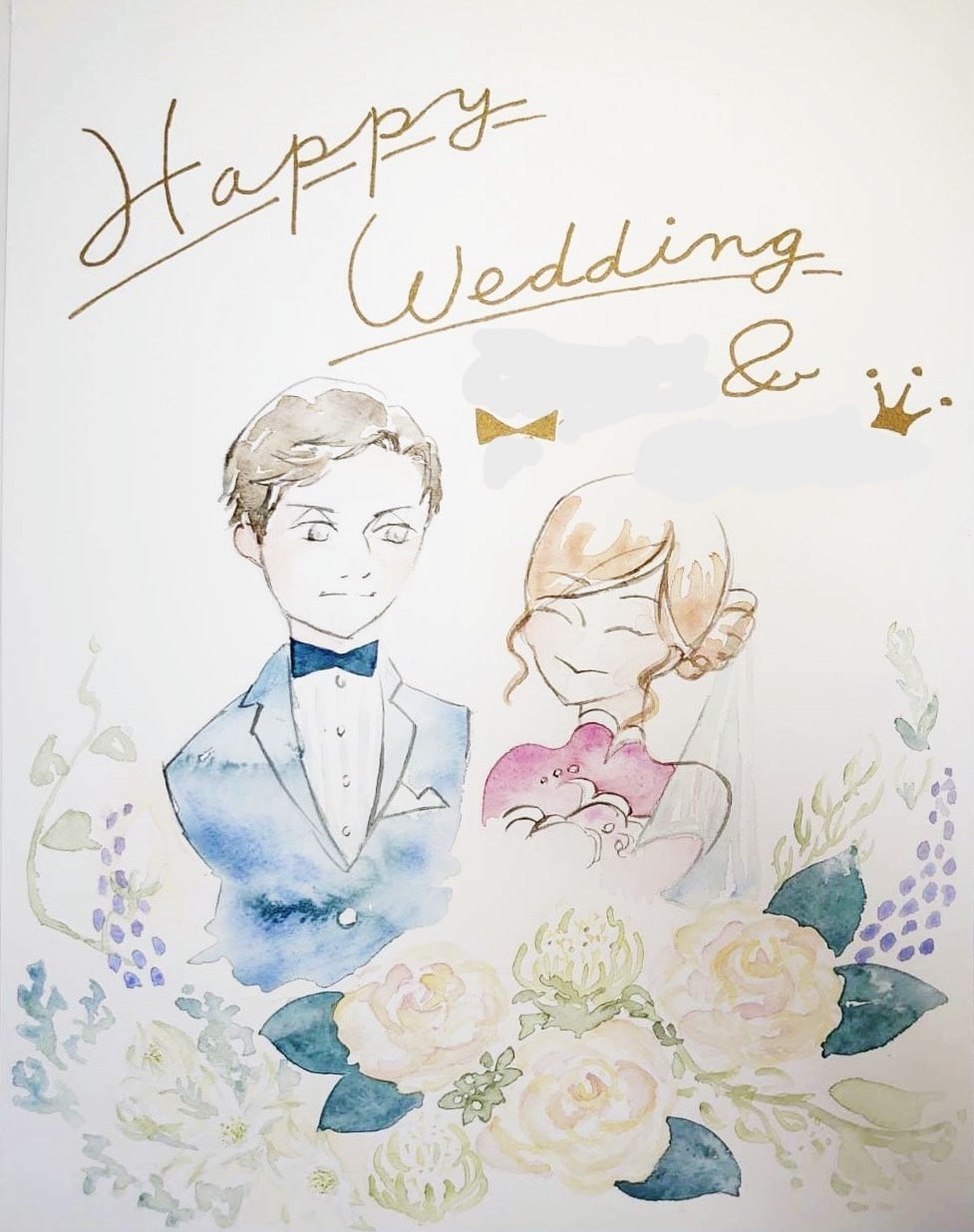 似顔絵入りウェルカムボードを水彩画で描きます おしゃれでボタニカルな結婚式にしたい方に。