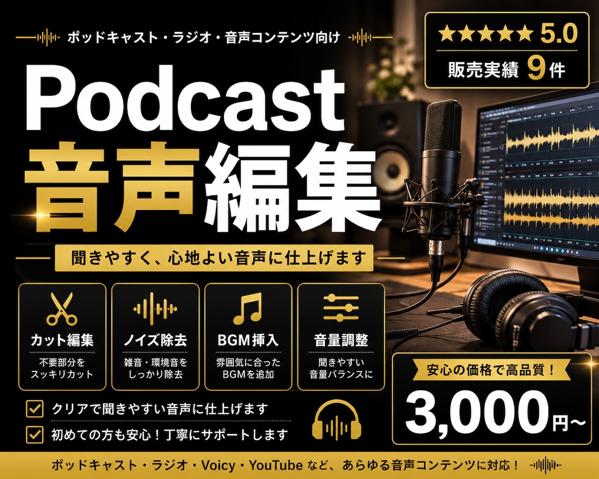 ポッドキャスト/ラジオの音声編集をします 音楽クリエイターによる音声編集をお届け！ イメージ1