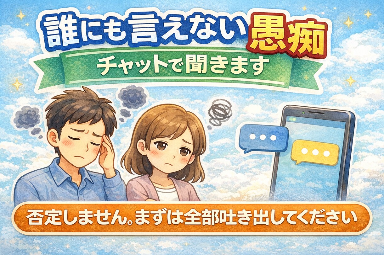 誰にも言えない愚痴、チャットで聞きますます ひとりで抱えなくて大丈夫です。まずは全部吐き出してください イメージ1
