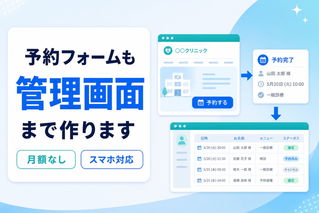 予約機能付きのホームページを作ります 予約が入ったあとの管理画面まで込みで イメージ1