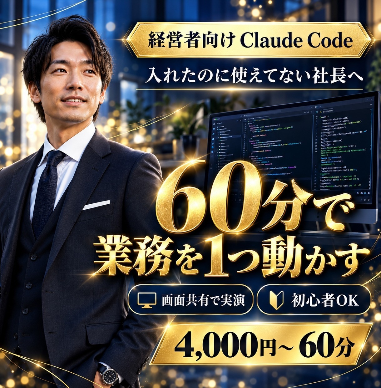 Claude Codeで御社の業務を1つ動かします 経営者向け｜60分で自社の業務を1つ実際に動かします イメージ1