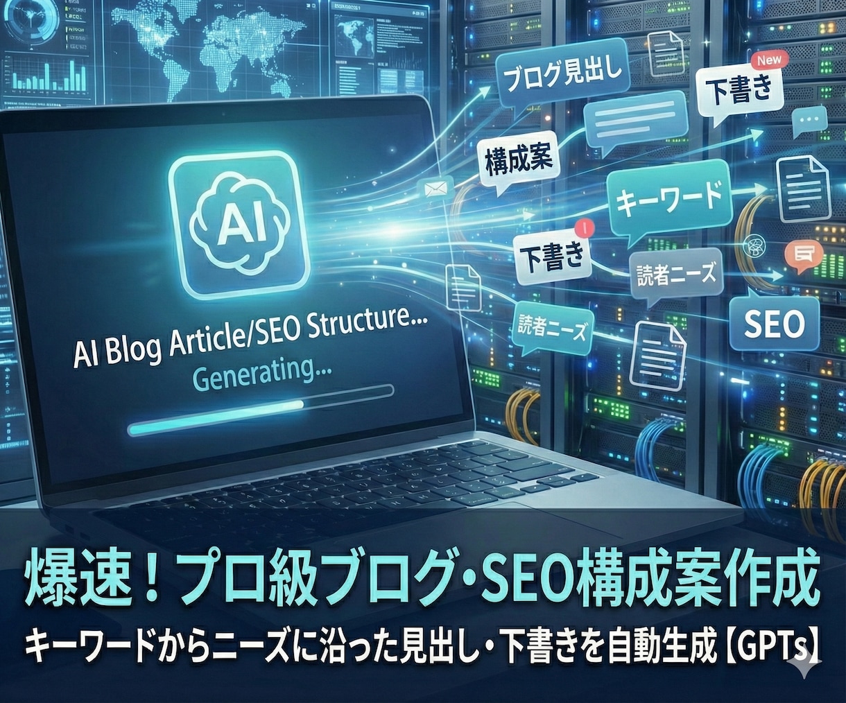 ブログ記事・SEO構成案作成専用GPTs提供します 最短10秒！悩まず書ける！SEO記事構成をAIが即作成 イメージ1