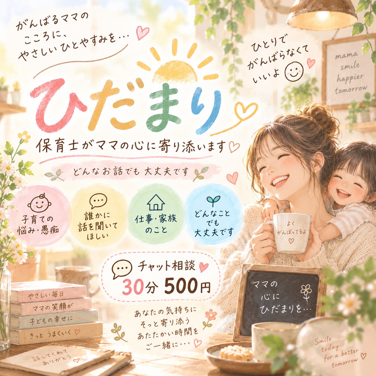 疲れたママへ｜保育士がお話聞きますます 4人の子育て中、保育士ママがあなたのお話をゆっくり聴きます。 イメージ3