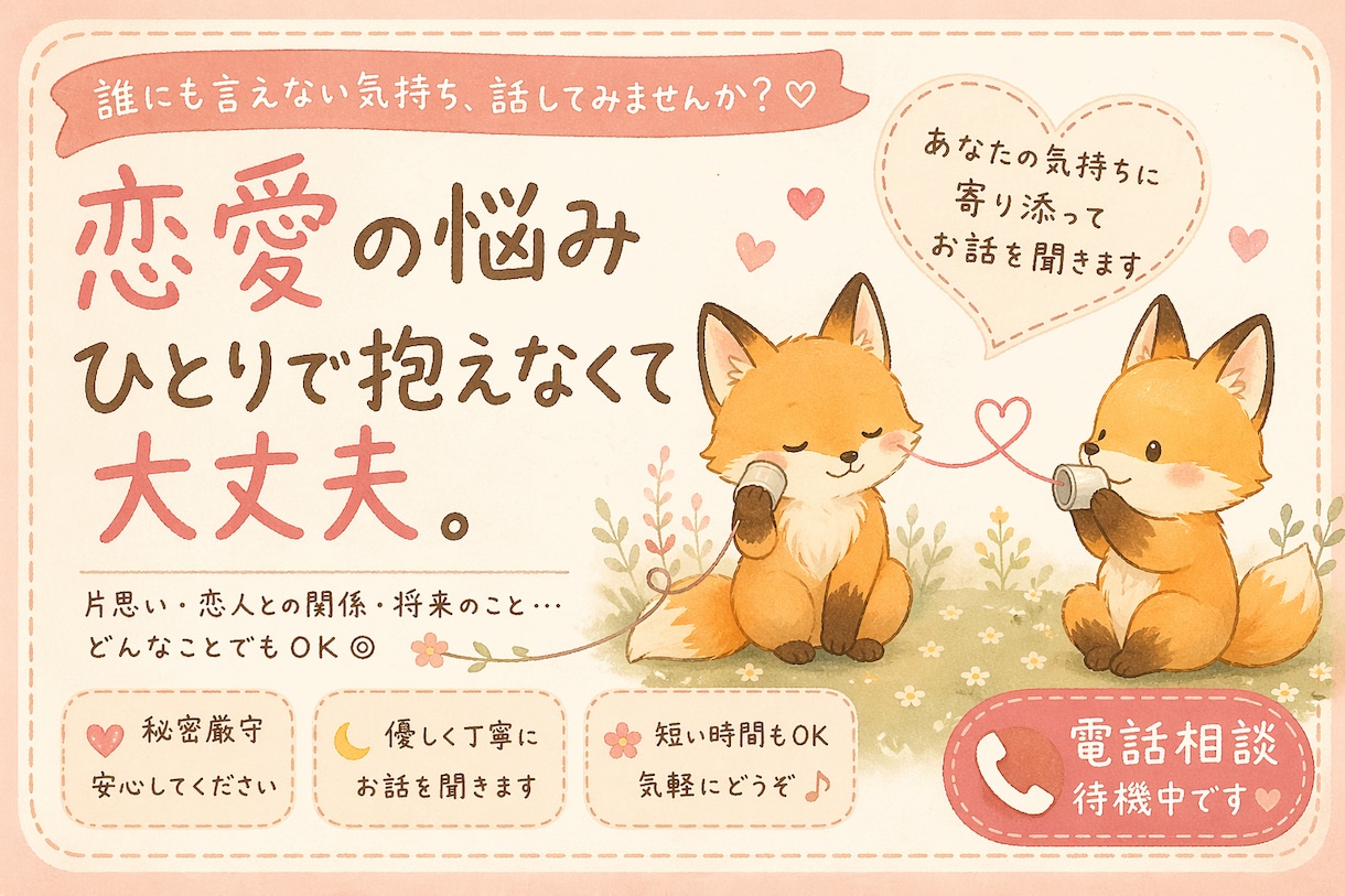恋愛関係のお悩み▪️不安▪️惚気全て全力で聞きます これって恋？から、お付き合い▪️結婚中の悩み等どんとこい！ イメージ1