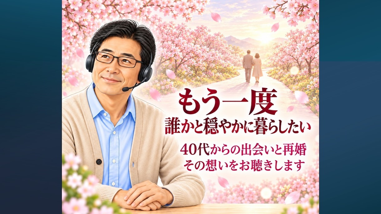 40代の婚活・再婚の迷いを経験者がお聴きします 離婚・婚活・再婚経験者が不安に寄り添います イメージ1