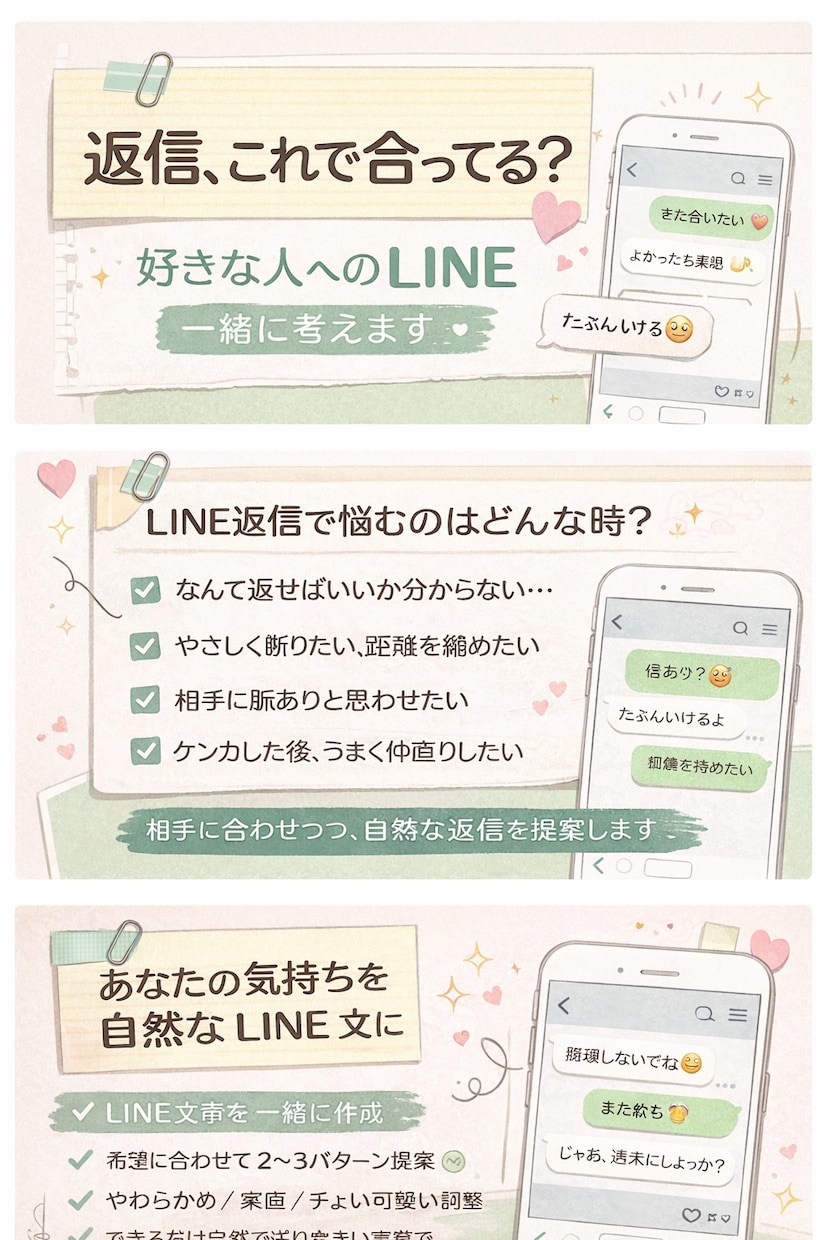 好きな人へのLINE返信考えます 相手に合わせて自然な言葉に整えます イメージ1
