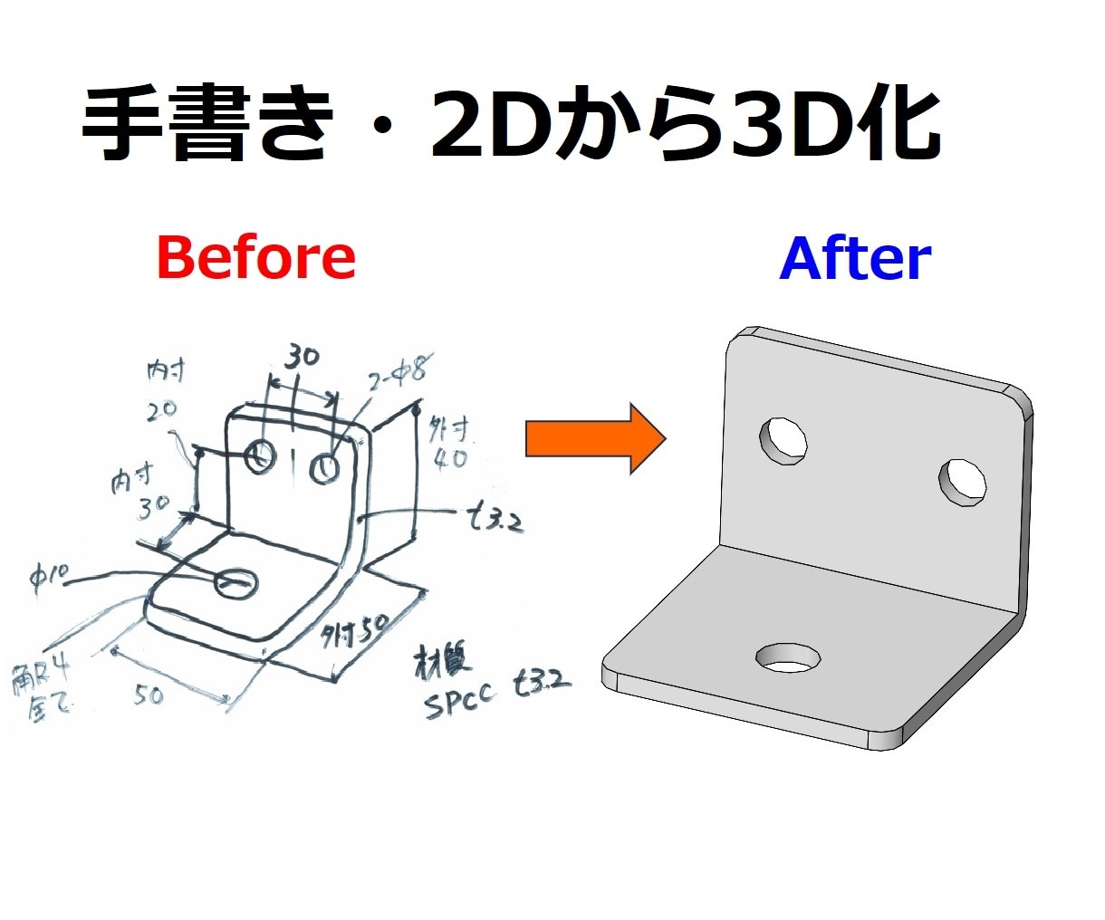 2D図面やポンチ絵から正確な3Dモデルを作成します 30年の実績｜手書きスケッチをSOLIDWORKSで3D作成 イメージ1