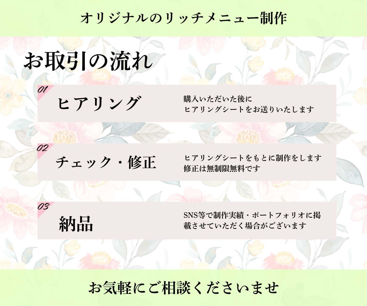 女子ウケするLINEリッチメニューを作成いたします 初めてのビジネス応援！寄り添った提案をいたします。 イメージ3