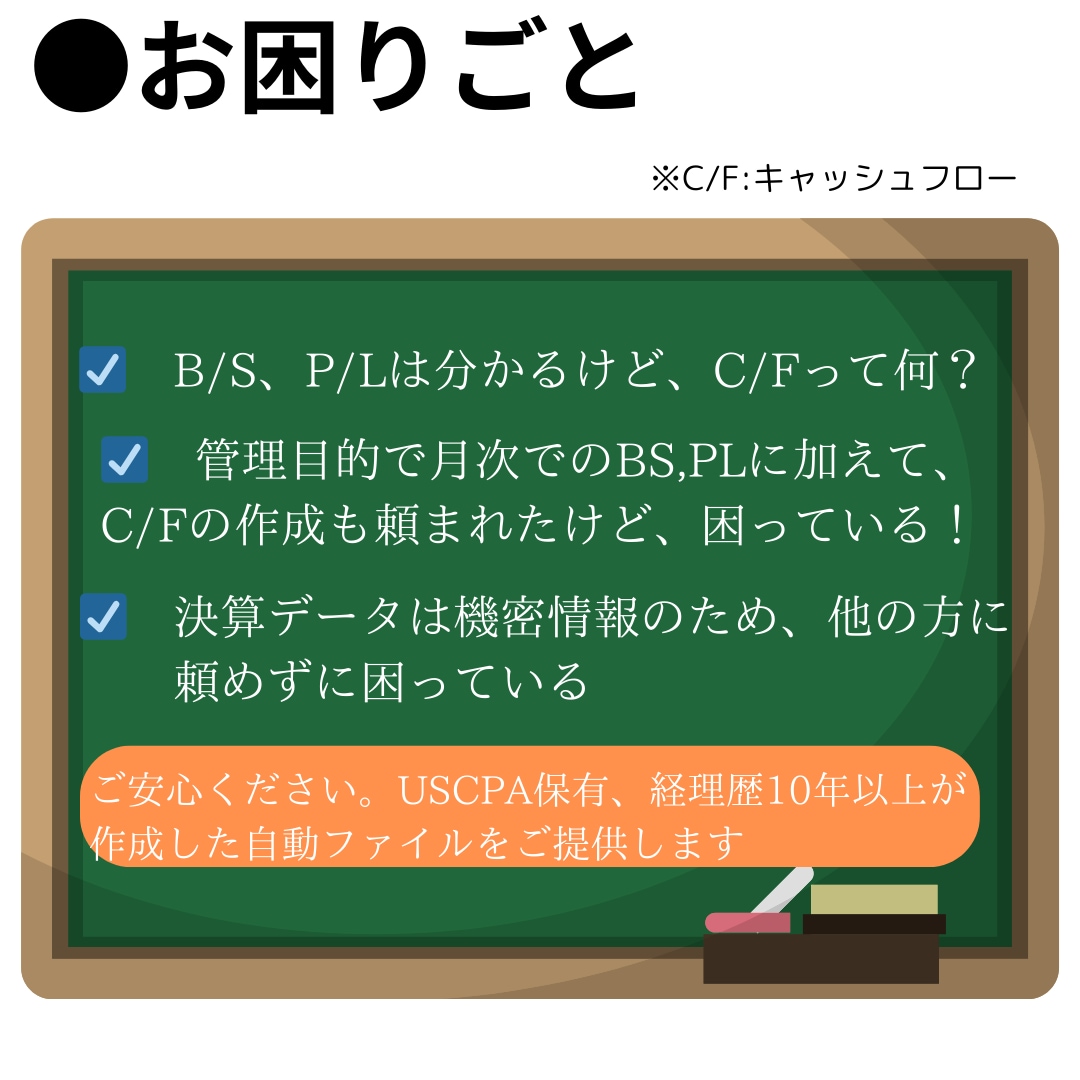 月次財務諸表（BS,PL,CF）フォーム提供します CFは自動計算。御社フォームの修正対応も可。法人等の購入多数 イメージ2