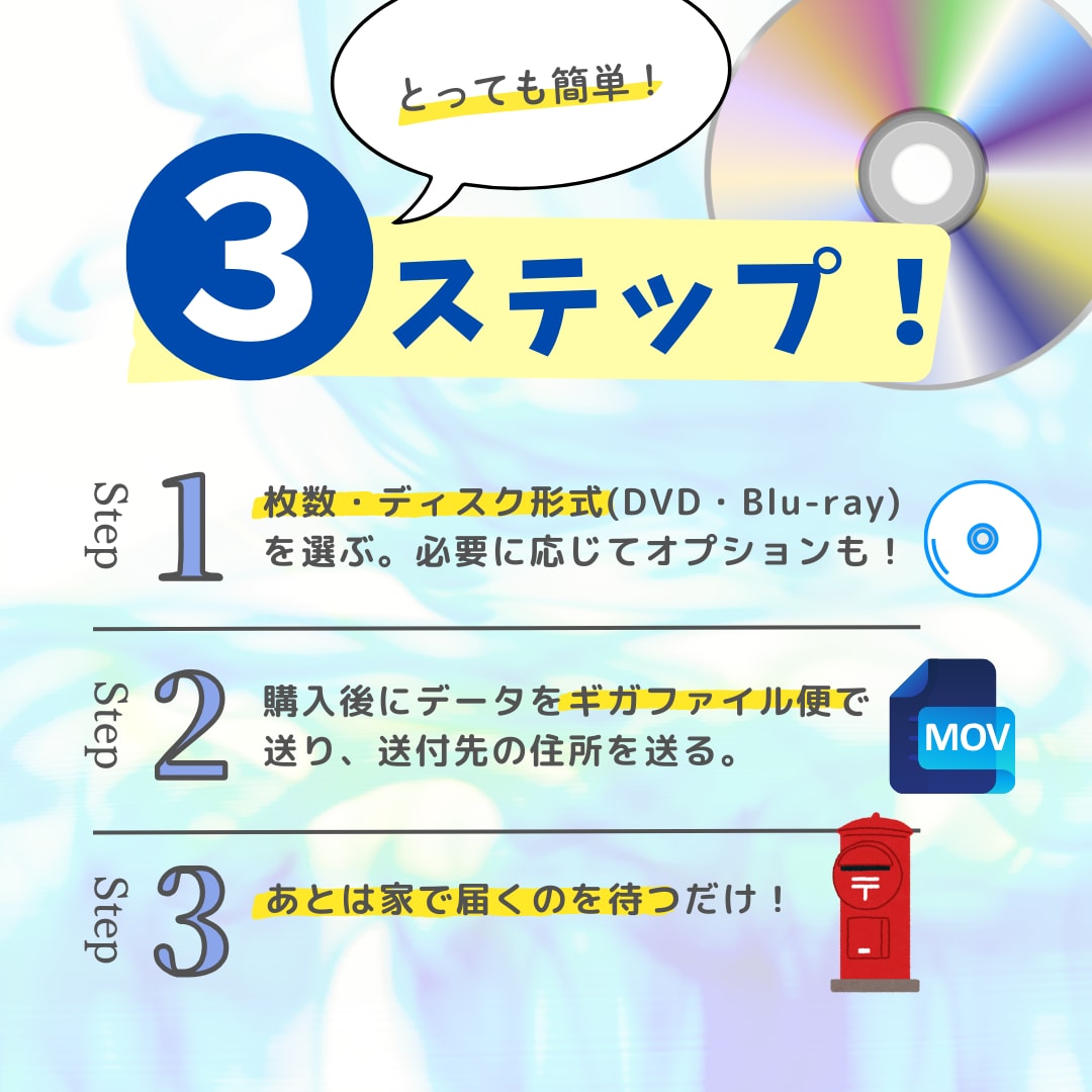 DVD-Video形式で制作・ファイナライズします 超安価&最短で当日発送可能!ディスクに仕上げてお届けします! イメージ2