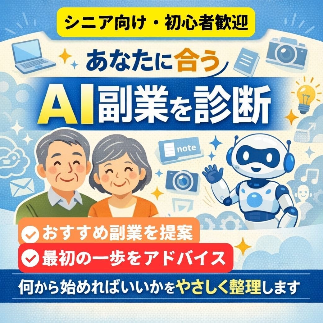 シニア向け｜あなたに合うAI副業を丁寧に診断します シニア世代でも始めやすいAI副業を診断します イメージ1
