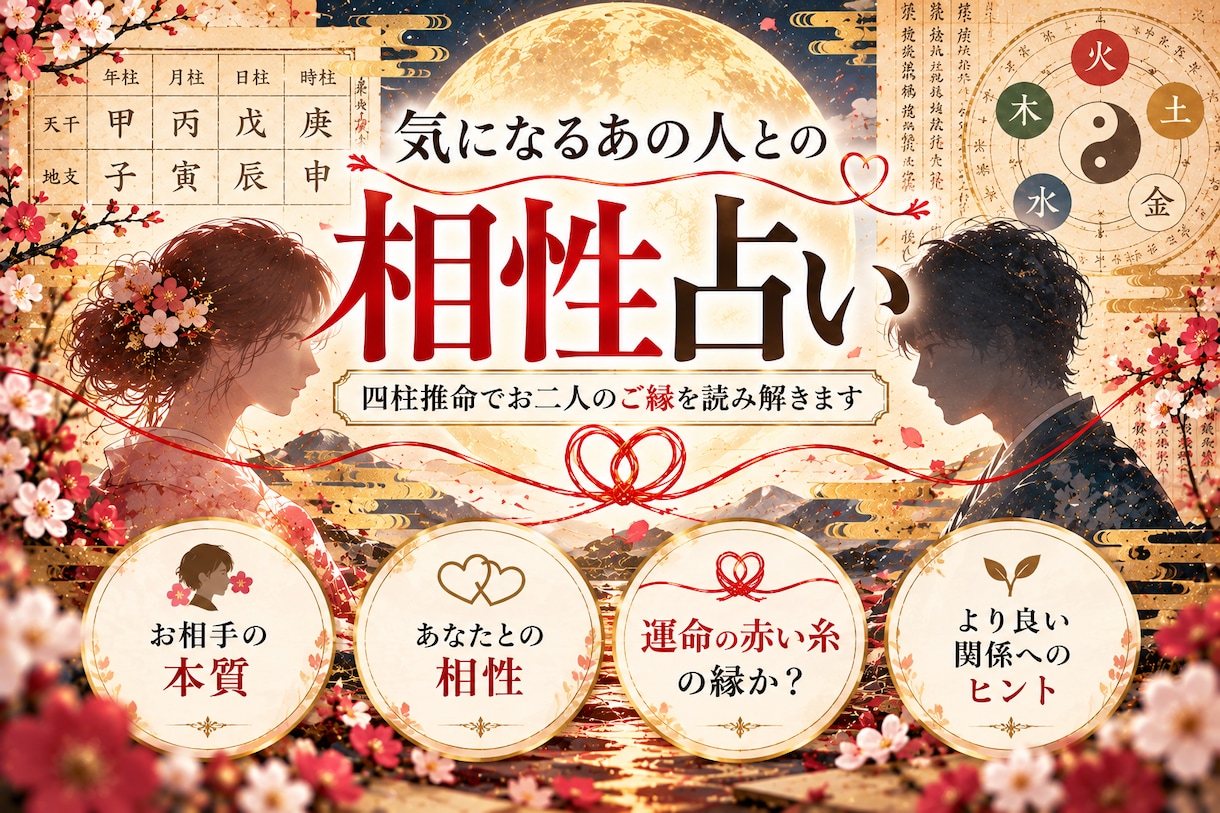 四柱推命で相性鑑定します 四柱推命であなたと大切な人の相性を深く鑑定 イメージ1