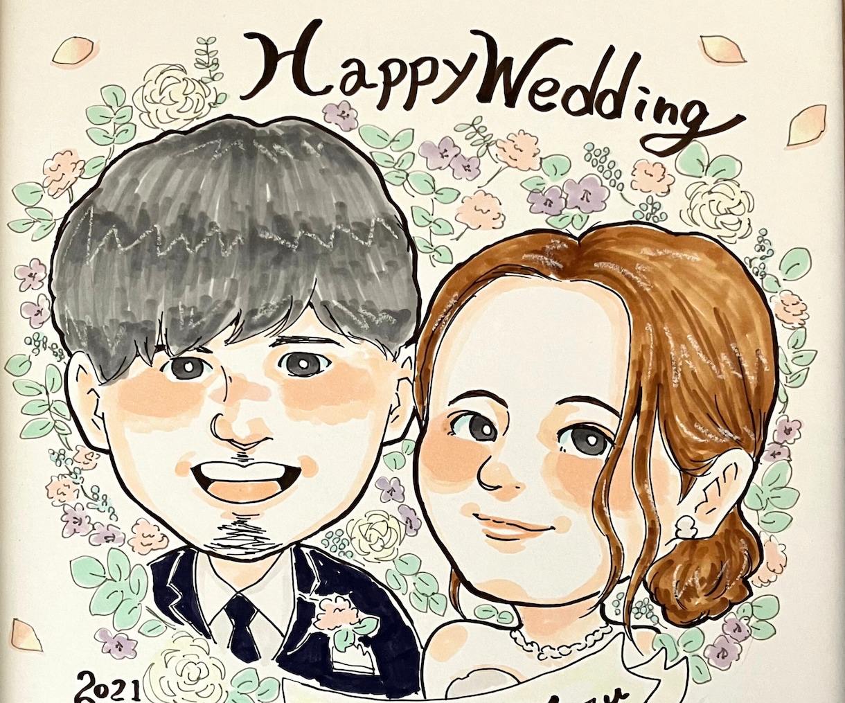 結婚式和装orドレス似顔絵ウェルカムボード描きます ギフト色紙、贈呈品、ご両親サンクスボード、結婚式似顔絵 イメージ2