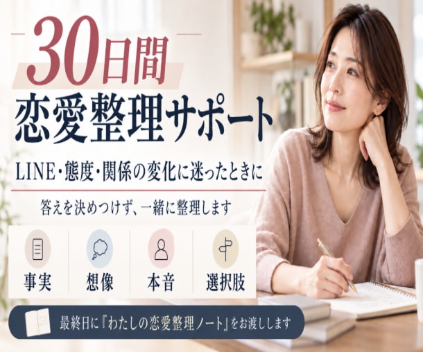恋愛の迷いを30日間文章で一緒に整理します LINE・態度・関係の変化を一緒に整理します イメージ1