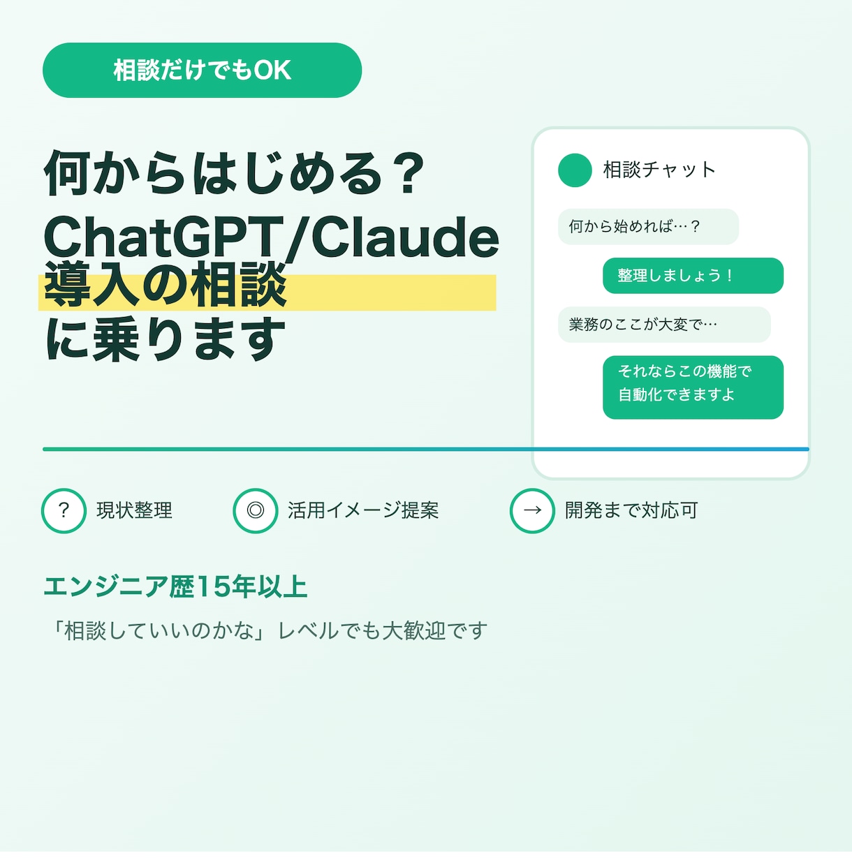 ChatGPT・Claude導入相談に乗りますます 何から始めるべきか、道筋を示します イメージ1