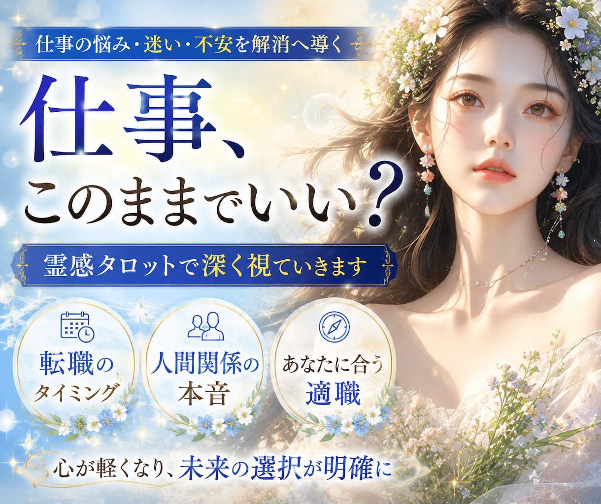 繊細さんの仕事や職場の悩みを霊感タロットで占います 転職・人間関係⭐今のままでいいの？迷う心に寄り添います✨ イメージ1