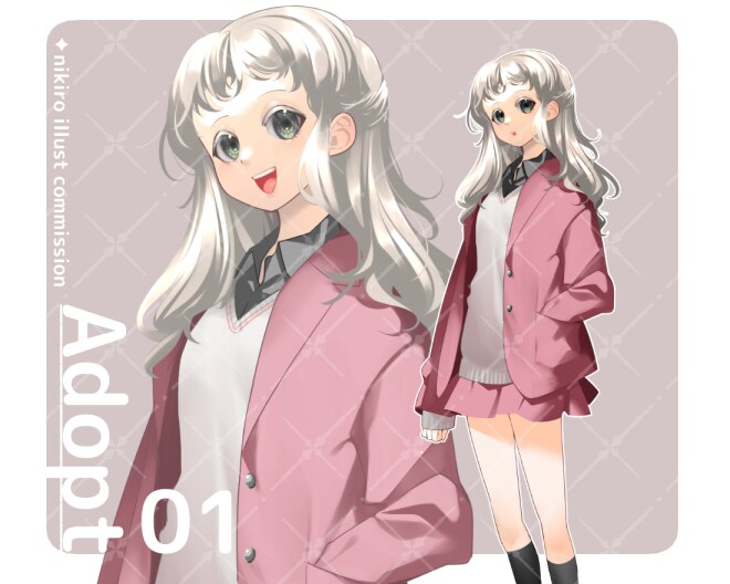 Adopt【ピンク制服の女子高生】立ち絵販売します TRPGやゲーム等でも利用できる豊富な表情差分30種 イメージ1