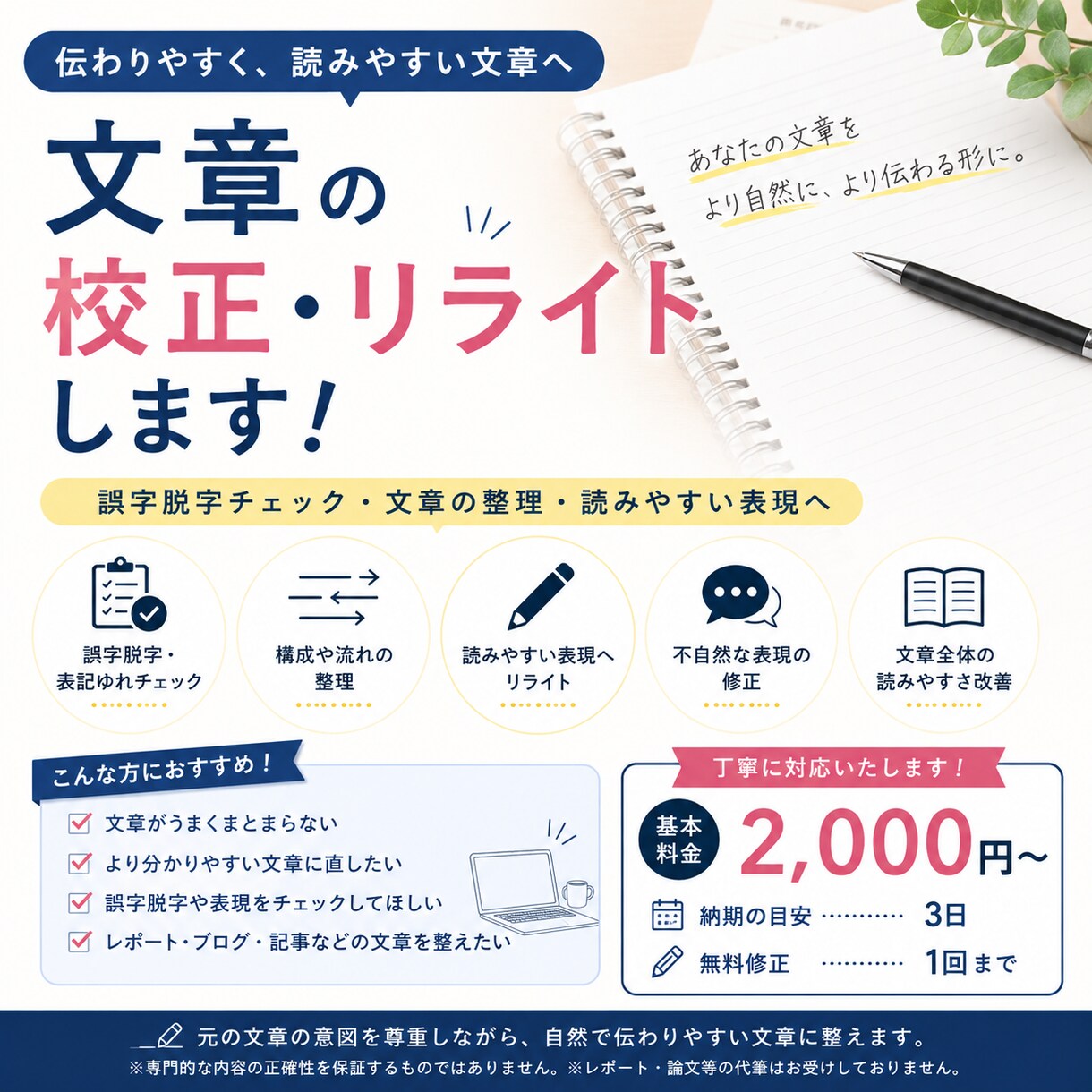 文章を読みやすく整理・リライトします 伝わりやすい文章に丁寧に整えます イメージ1