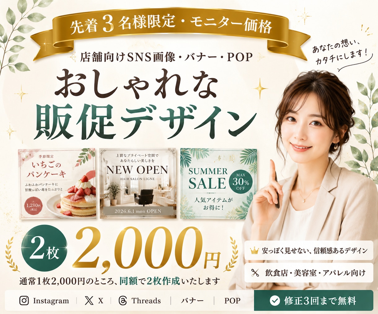 店舗向けSNS画像・バナー・POPを作成します 飲食店・美容室・アパレル向け。安っぽく見せない販促デザイン イメージ1