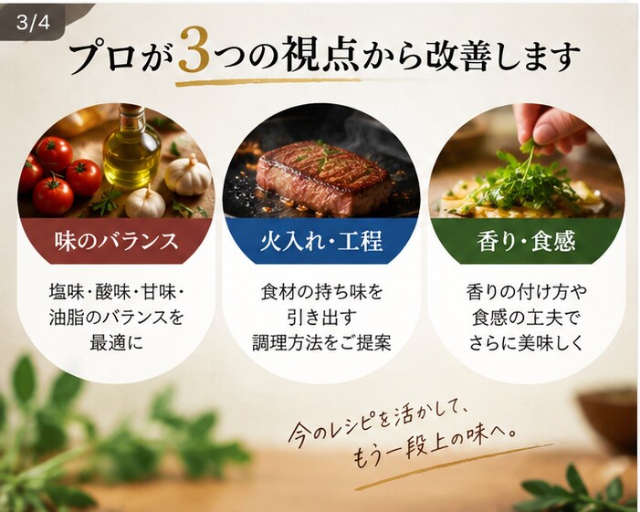現役料理人があなたのレシピをプロ目線で添削します 「なんか味が決まらない」をプロ目線で解決します イメージ3