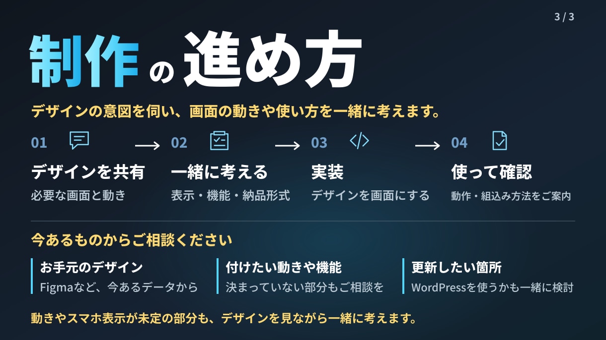 デザインからWebサイトをコーディングします お手元のデザインを、表示や操作ができるページへ イメージ3