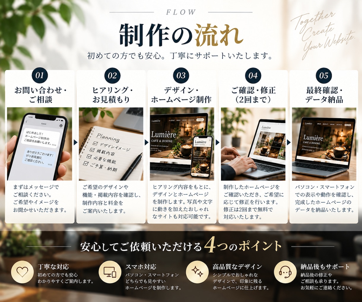 おしゃれで動きのあるホームページを制作します 初めての方も安心！スマホ対応・洗練されたデザインを低価格で イメージ4