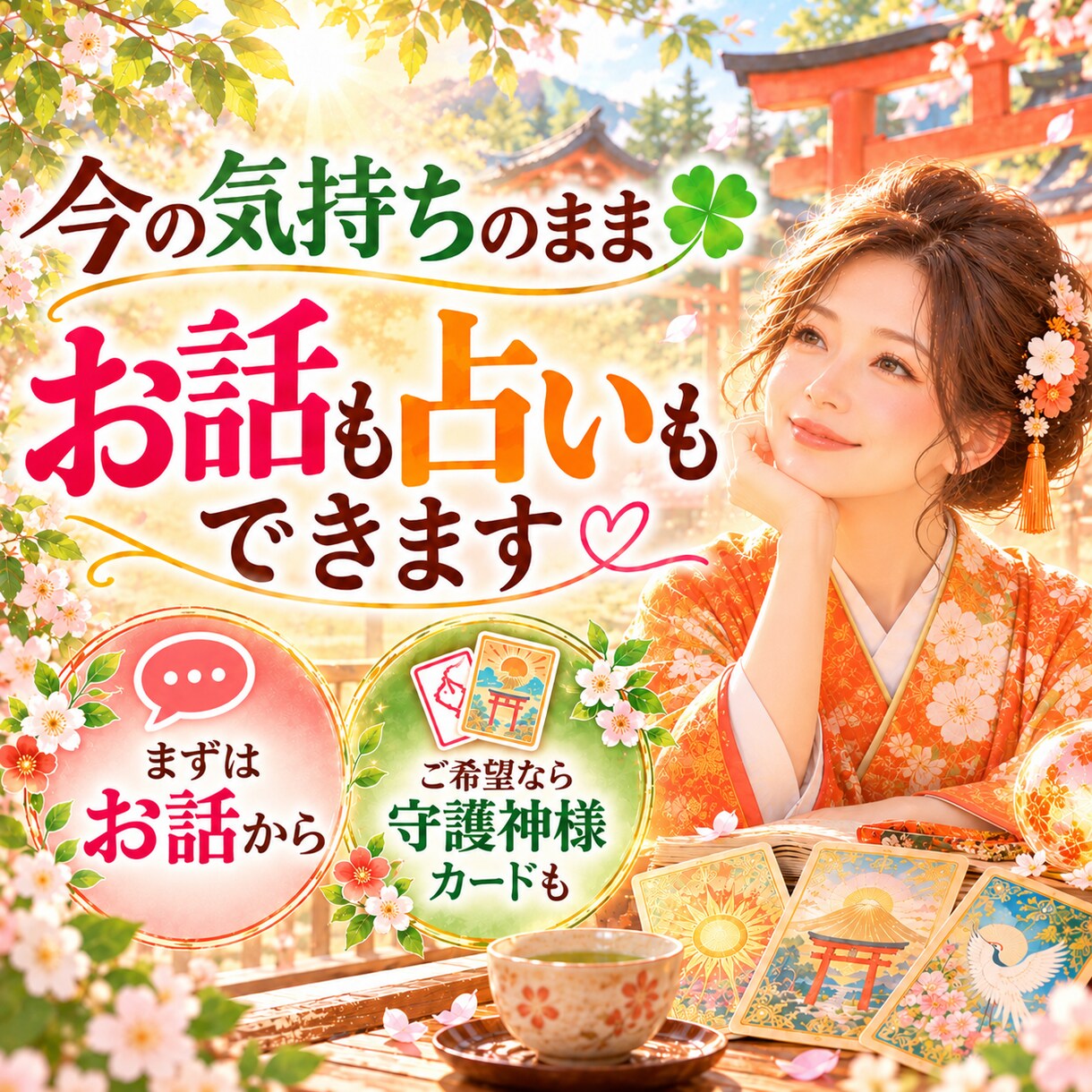 今の気持ちのまま☘️お話も占いもできます 心のモヤモヤを聴き☘️守護神カードで今のあなたを照らします イメージ1