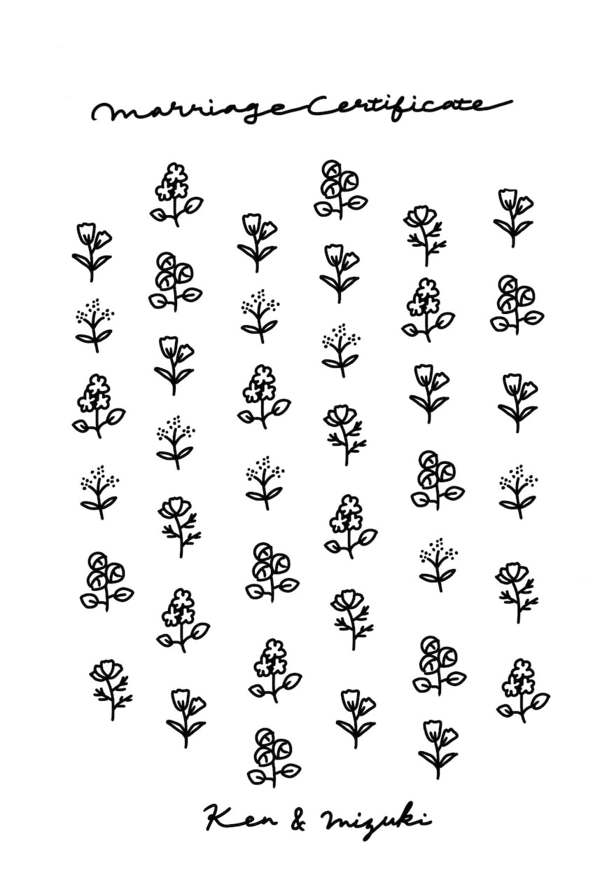 スタンプを押して完成するお花の結婚証明書作ります ゲストの人数分のお花を描きます。完成見本も合わせて納品。 イメージ2