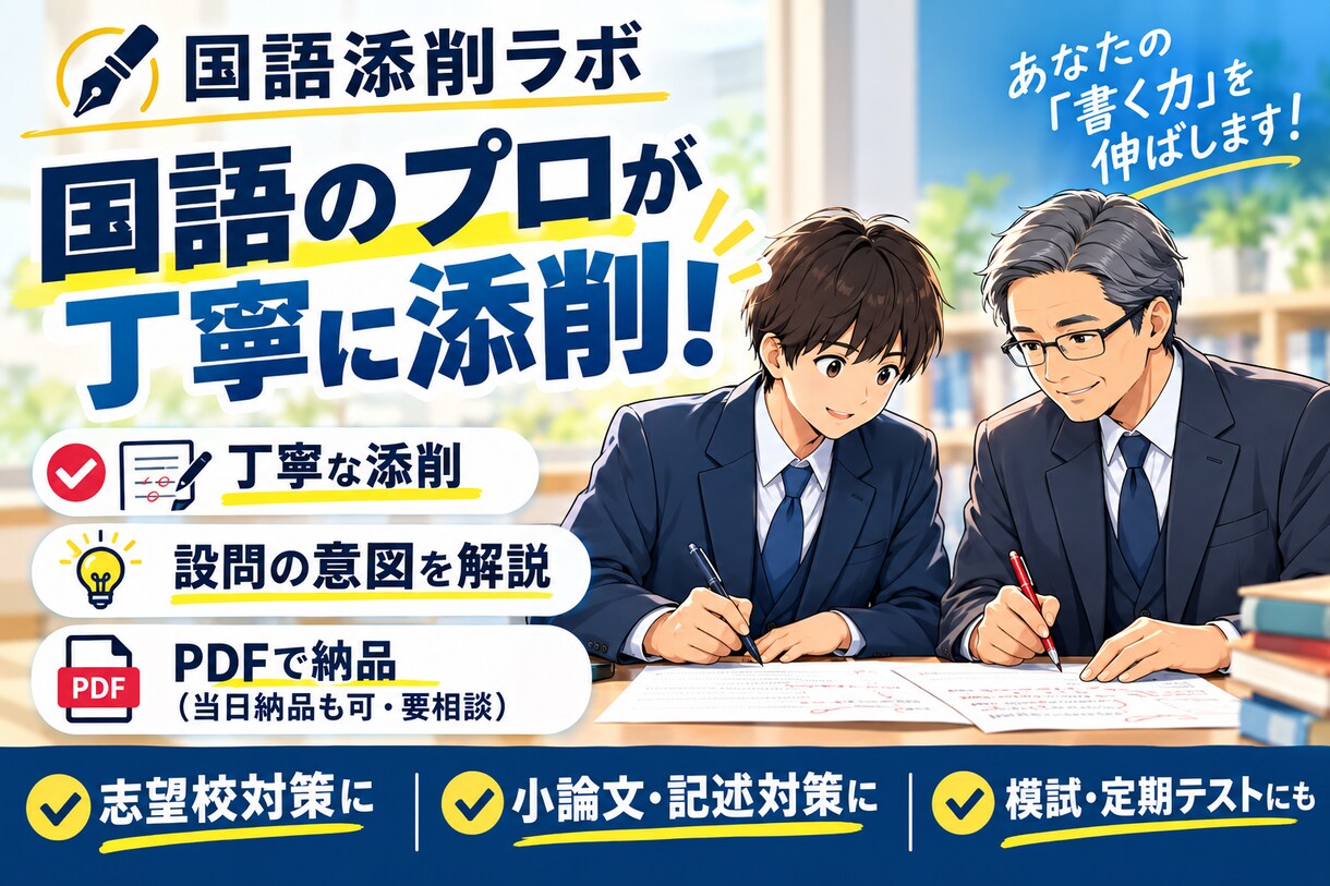 国語の添削を受け付けます 国語のプロによる添削サービスを低価格でご提供！ イメージ1