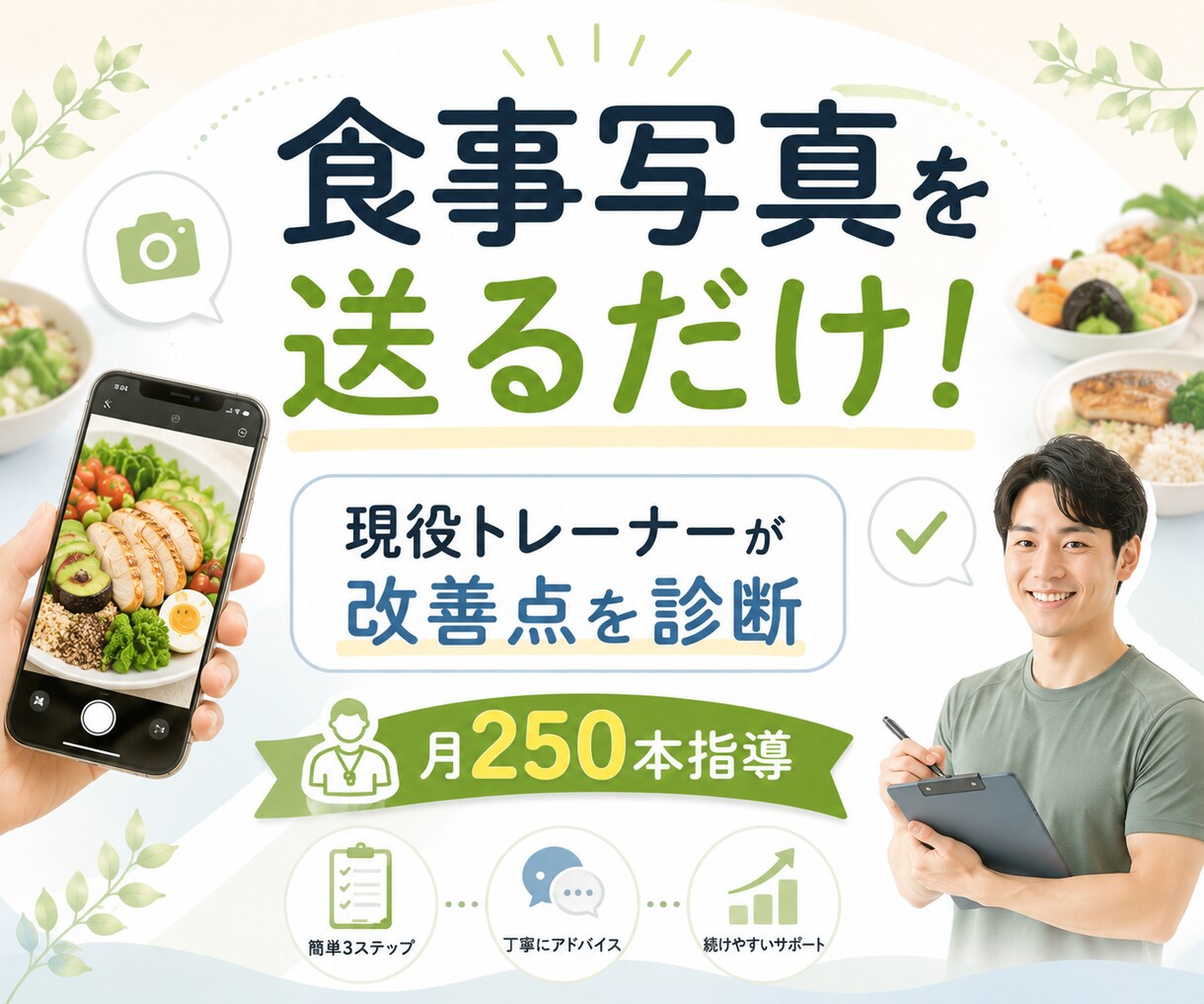 食事写真から改善点を診断します 月250本指導の現役トレーナーが3日分の食事でチェック イメージ1