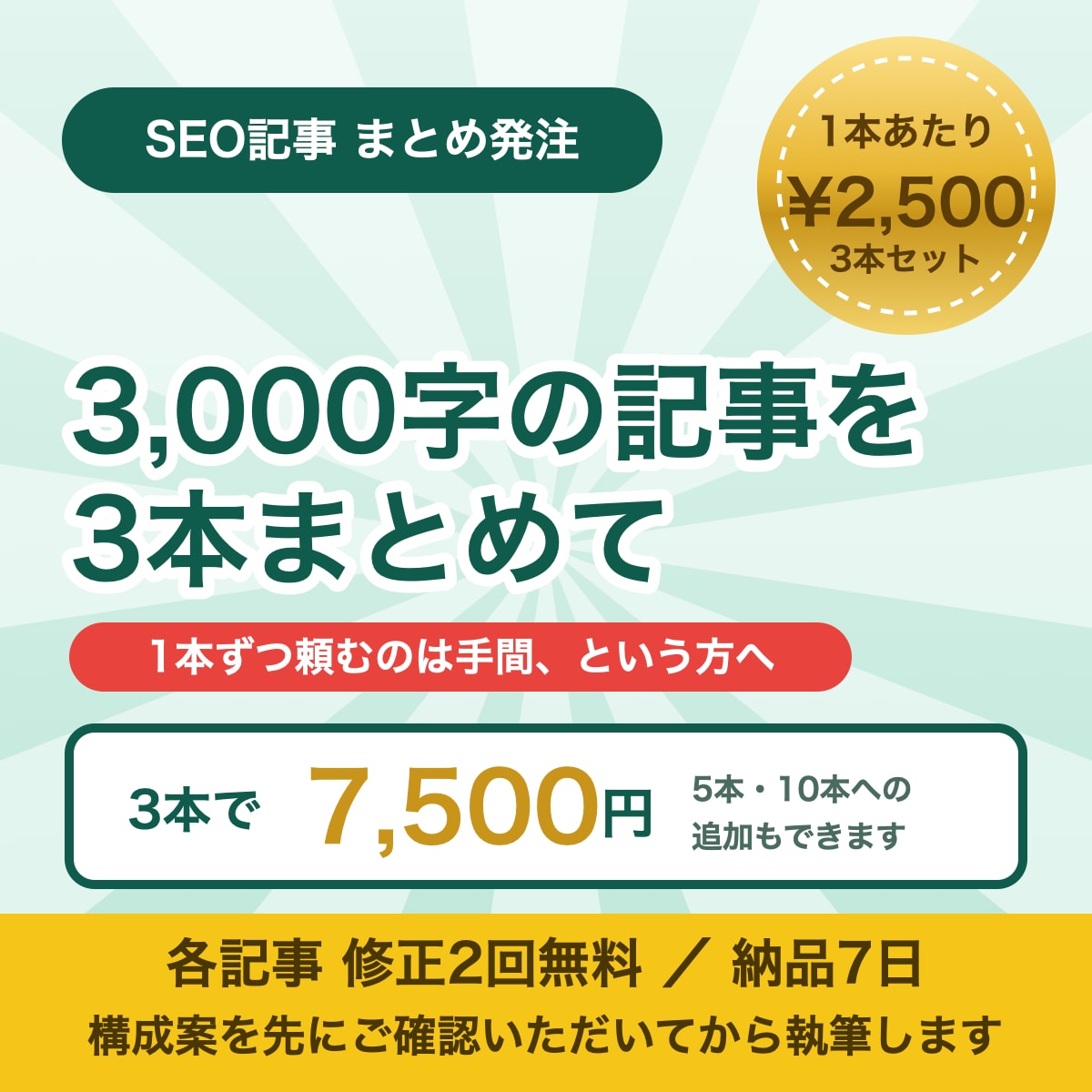 SEO記事3000文字を3本まとめて書きます まとめて発注、納品は最短5日でお届けします イメージ1