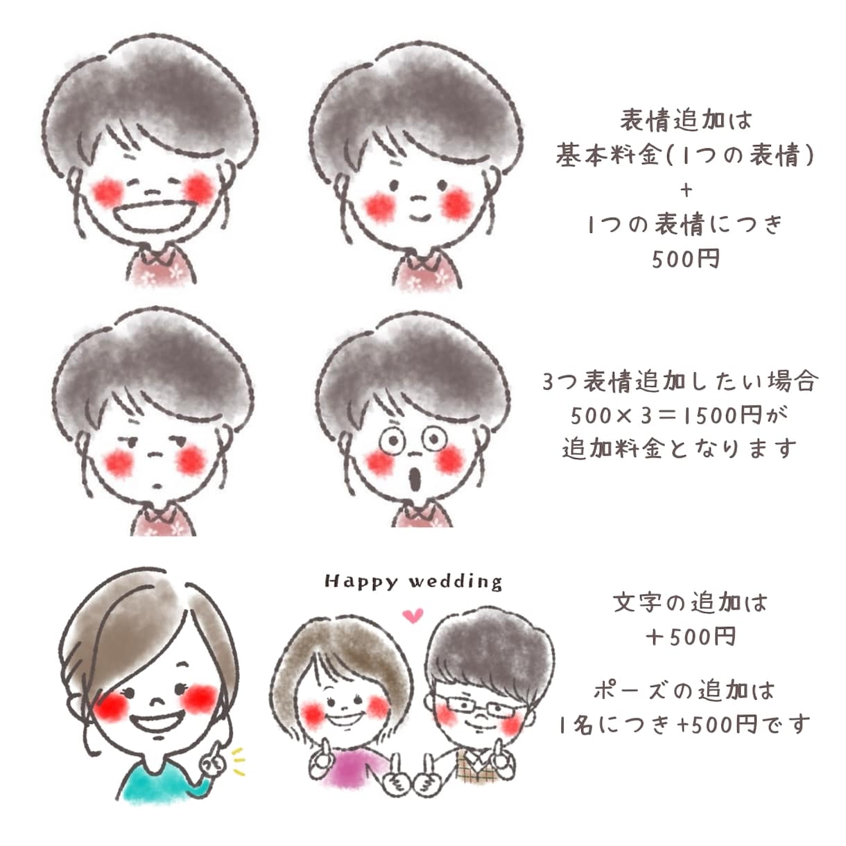 アイコンイラストにも！ゆるかわ似顔絵作成します クレヨン風のイラストでデフォルメしたかわいくてほっこりする絵 イメージ4