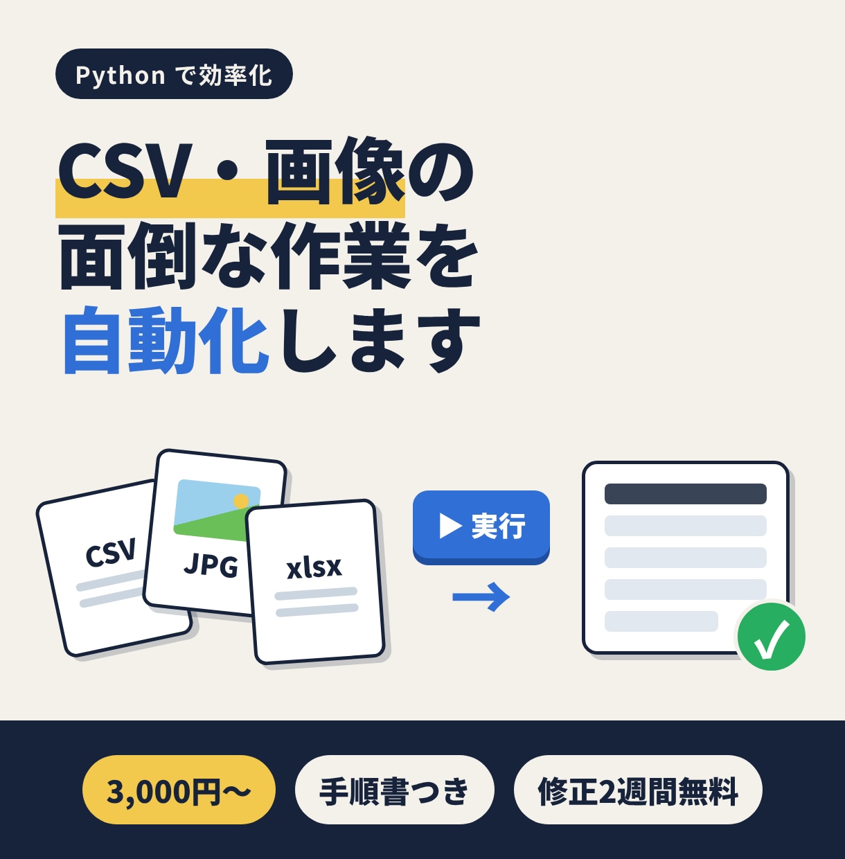 CSV・画像の処理をPythonで自動化します 手作業で面倒な集計・変換を、ボタン1つで終わるツールにします イメージ1