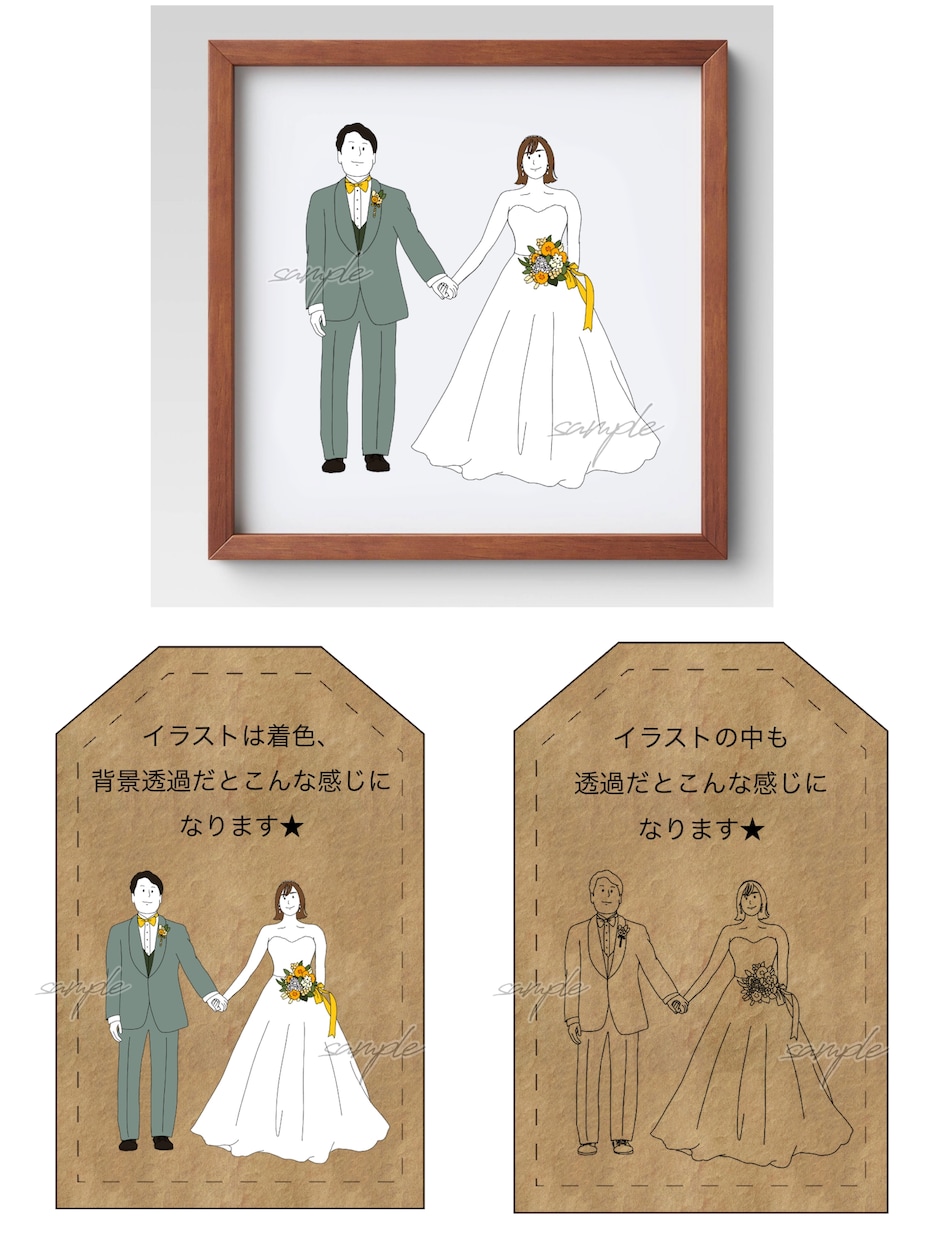 シンプル可愛いウェディングイラストをお描きします WEB招待状、ペーパーアイテムにも転用いただけます♡ イメージ3
