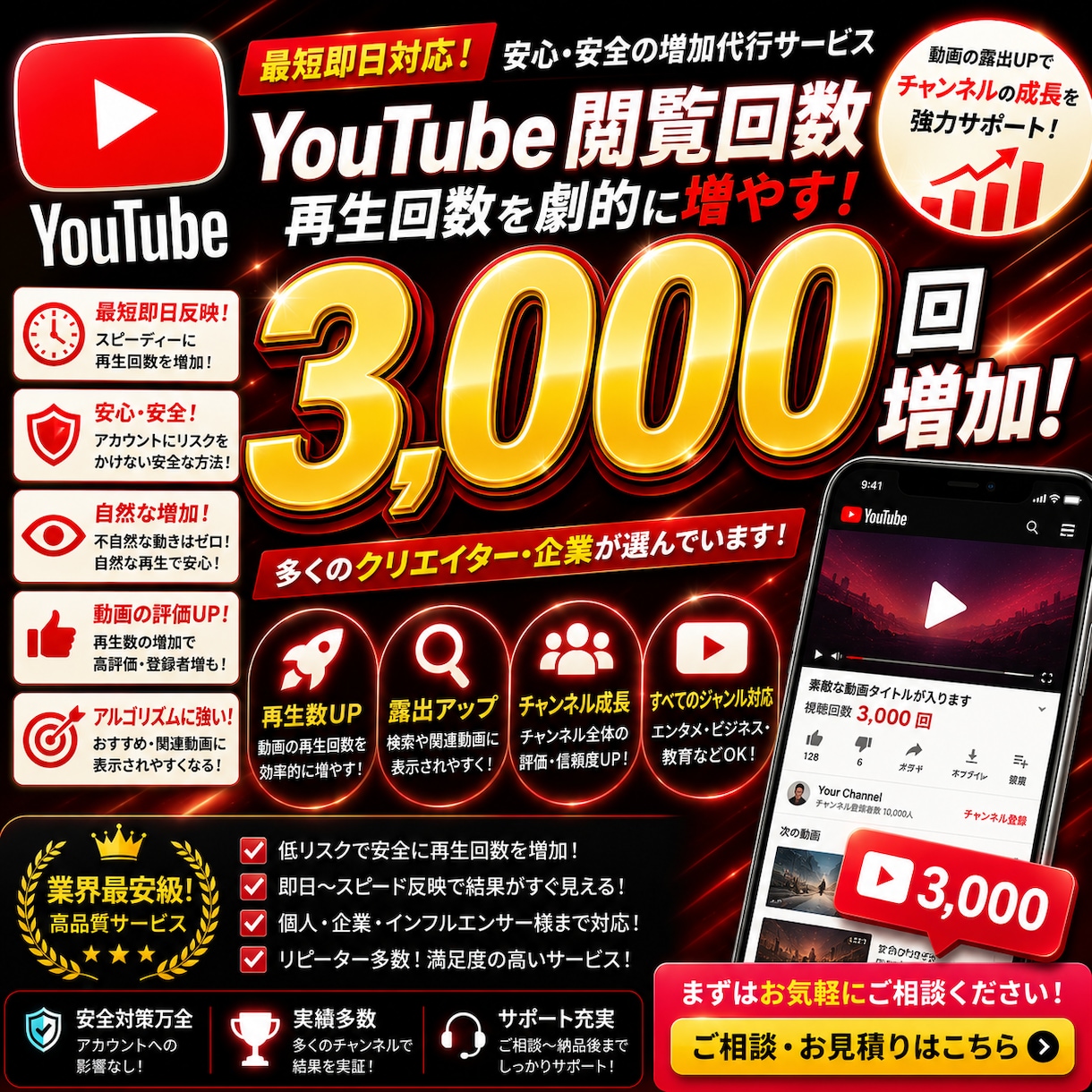 Youtube再生回数！3000増やします Youtube再生回数！3000増やします イメージ1