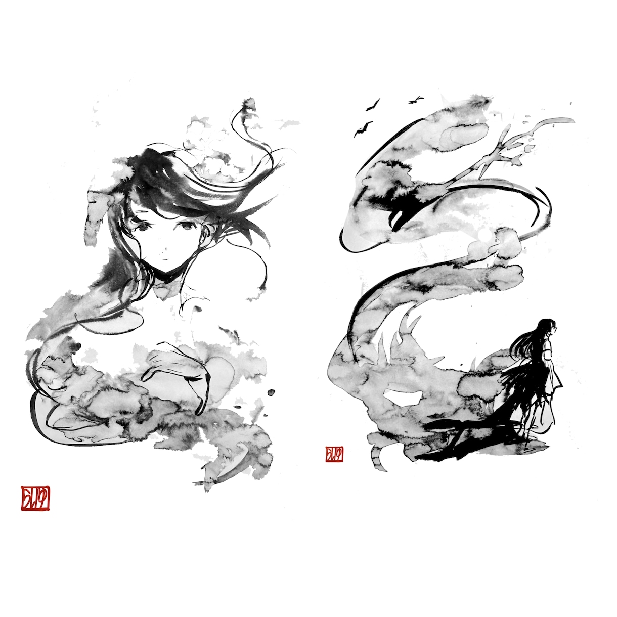 手描き水墨画風イラスト制作｜和の美を描きます 現役イラストレーターが水墨画のようなタッチで描きます！ イメージ3
