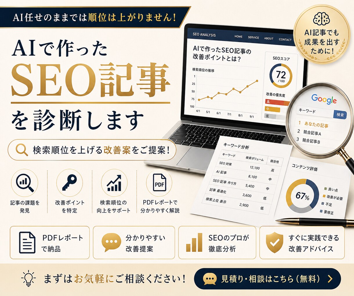 先着10名！AIで作ったSEO記事を診断します 検索順位改善につながる提案を行います イメージ1