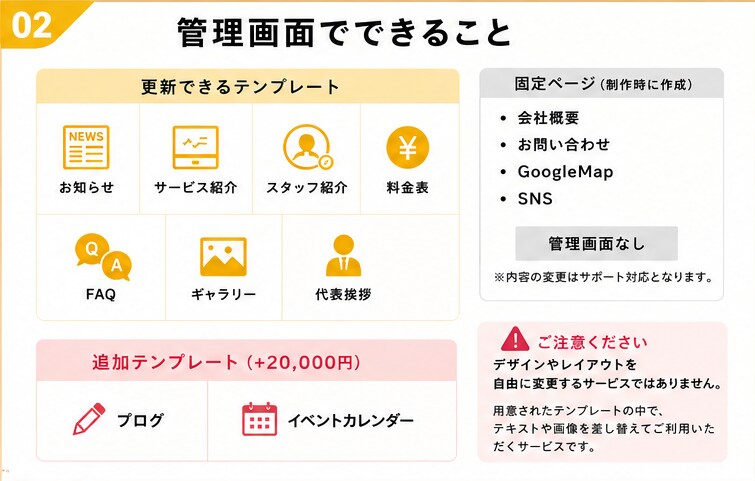 自分で更新できるホームページ制作を作ります 初心者向け管理画面付きHP制作 イメージ2