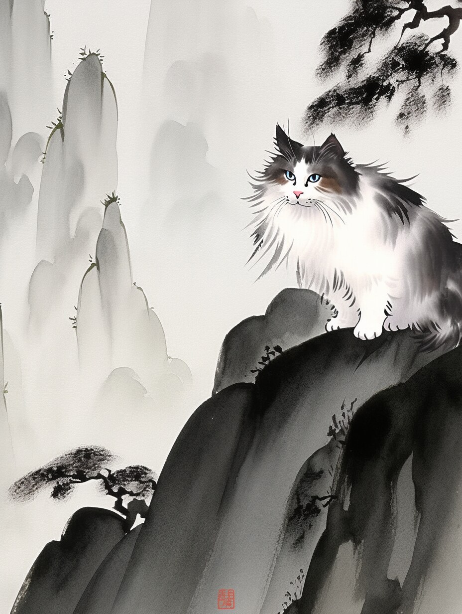 水墨画風/猫/イラストを作成します 猫飼い主向け/水墨画風イラスト イメージ2