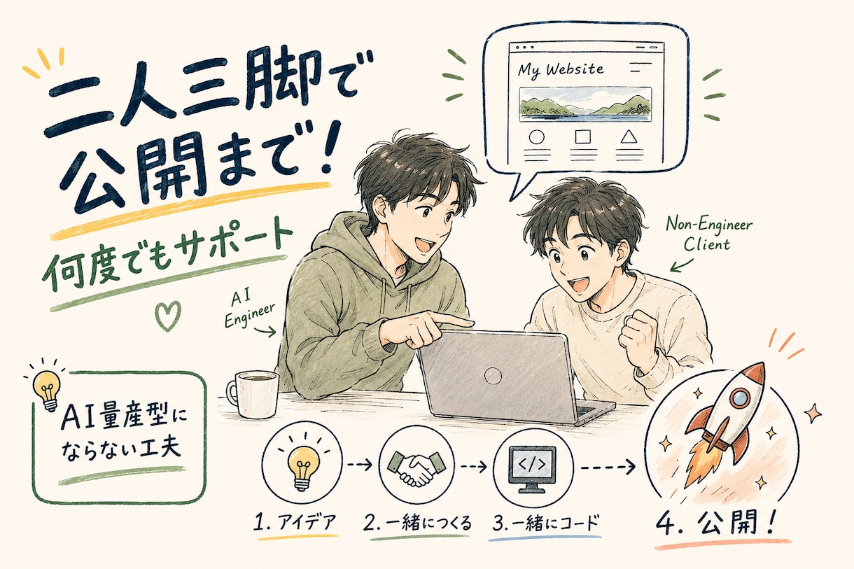 AIであなたのWebサイト制作・公開まで伴走します AI量産型にならない工夫から、挫折しがちなWeb公開まで並走 イメージ1