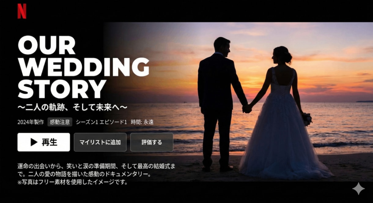 NETFLIX風の結婚式ムービーを作成します 生い立ちと馴れ初めを映画風のお洒落な映像に イメージ2
