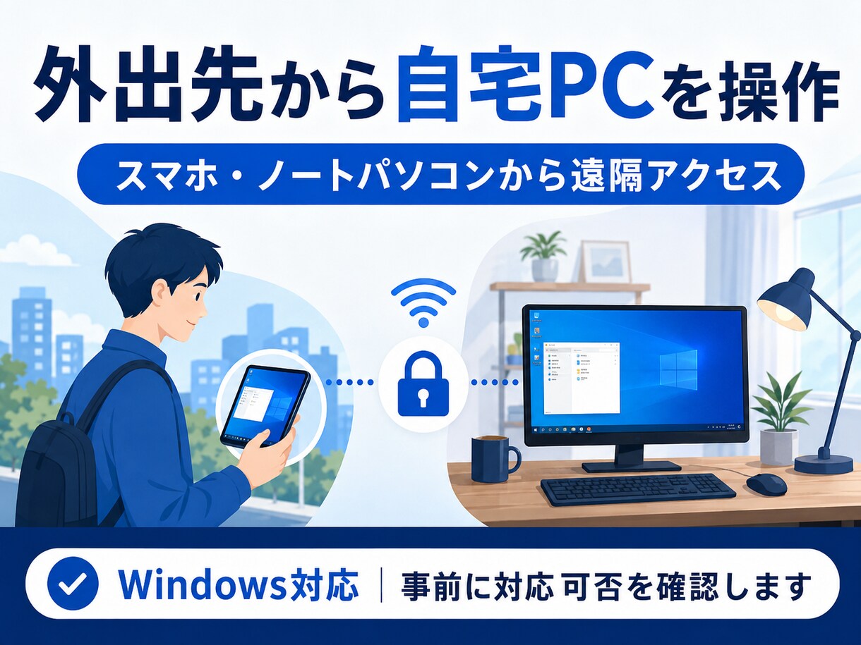遠隔操作：外出先から自宅PCを使えるようにします スマホ・ノートで自宅PCの電源を入れて操作可 イメージ1