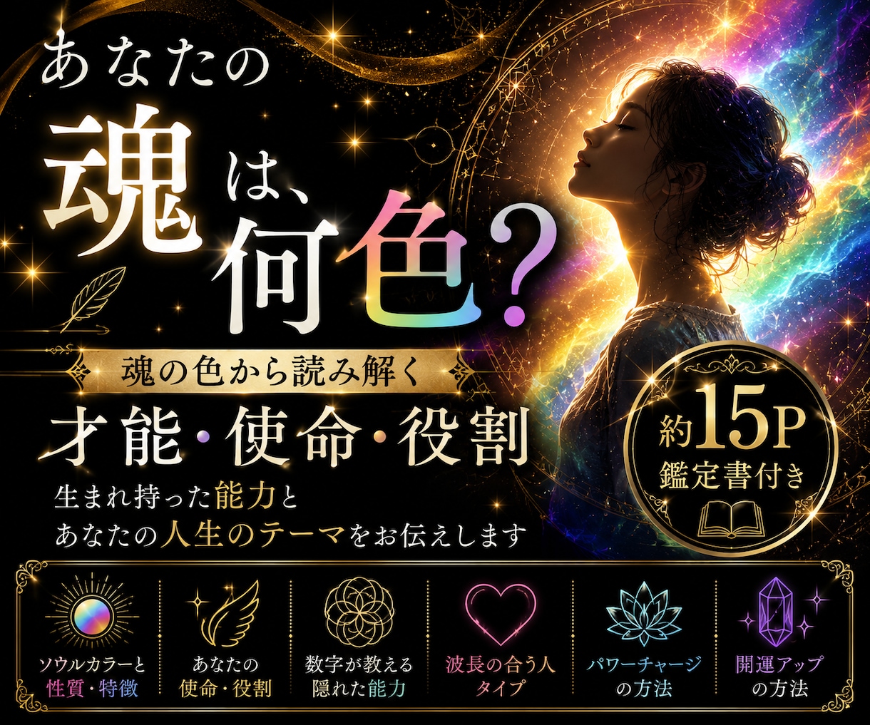 魂の色からあなたの才能・使命・役割を読み解きます ソウルカラー強み・能力・相性・開運法を約15P鑑定書でお届け イメージ1